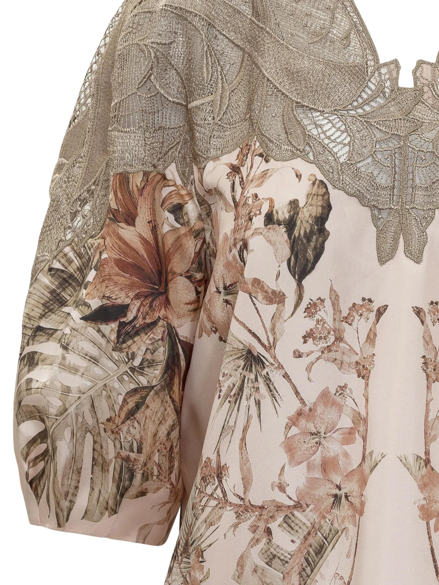 Alberta Ferretti Botanical-Printed Lace Panelled Dress
