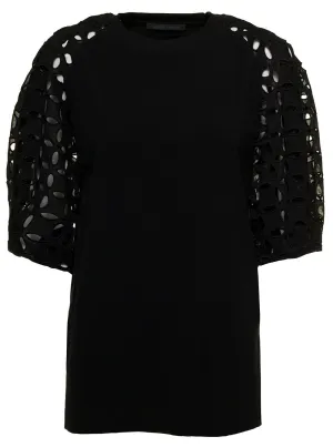 Alberta Ferretti Broderie Puff-Sleeved Top