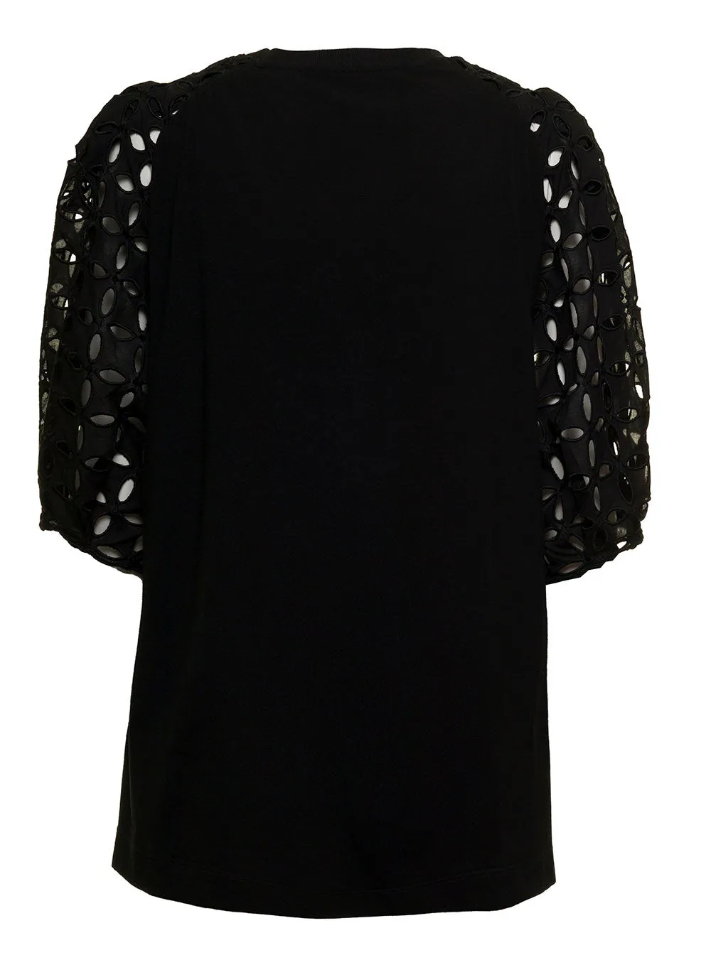 Alberta Ferretti Broderie Puff-Sleeved Top