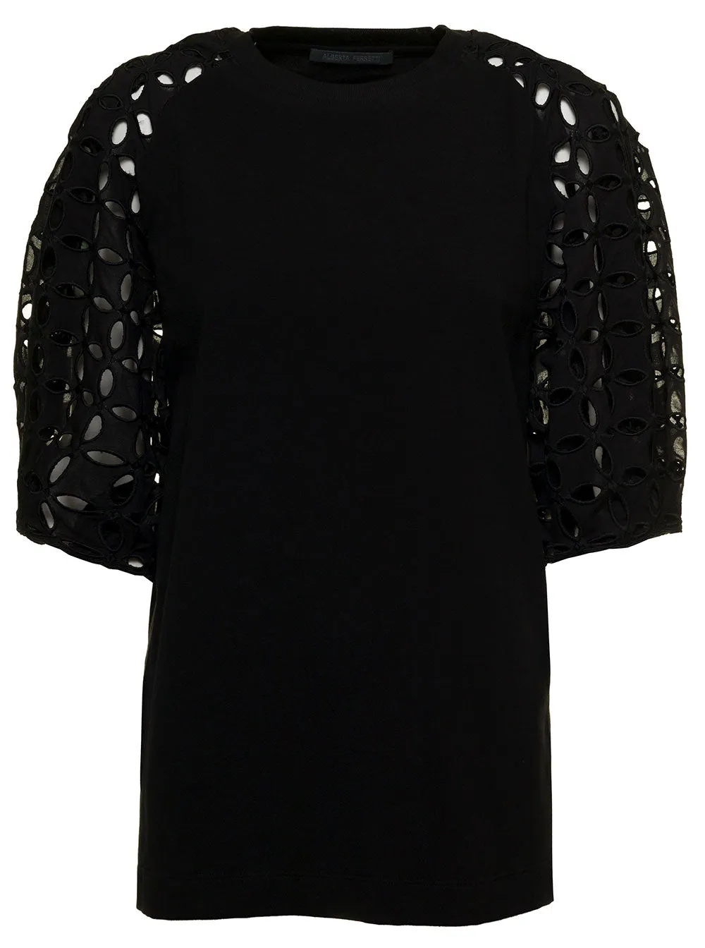 Alberta Ferretti Broderie Puff-Sleeved Top