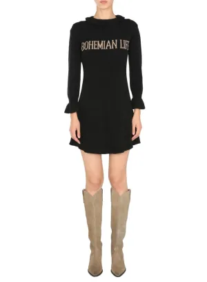 Alberta Ferretti Ruffled Neck Mini Flared Dress