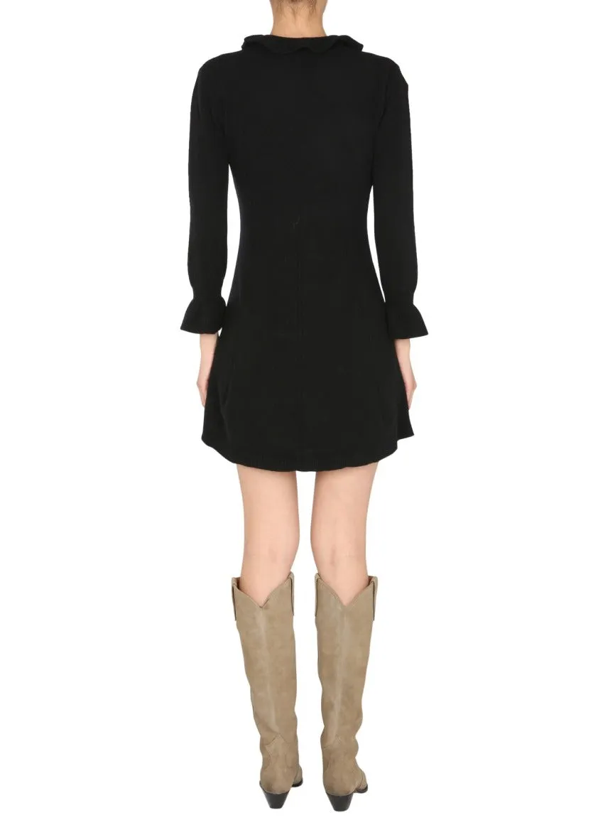 Alberta Ferretti Ruffled Neck Mini Flared Dress