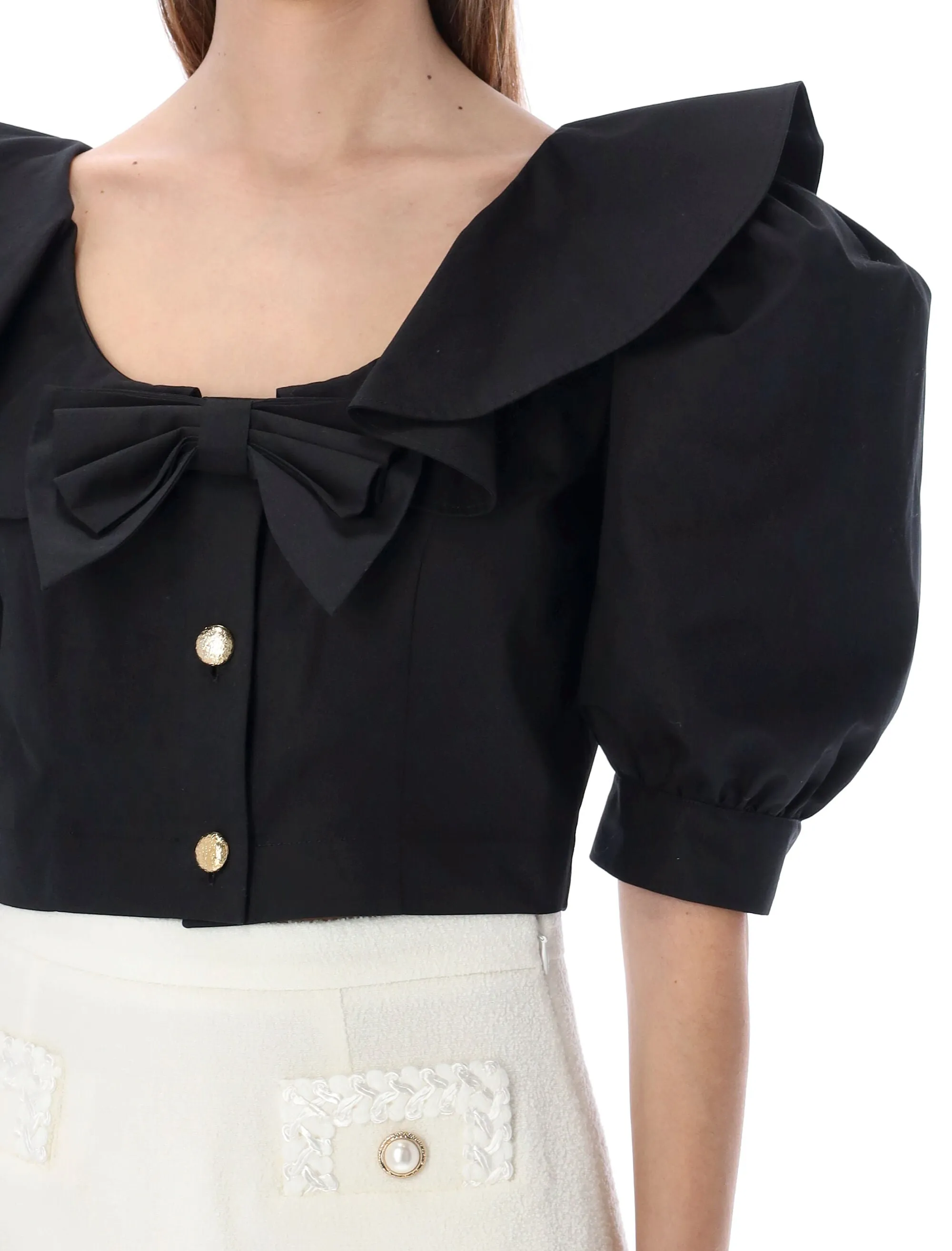 Alessandra Rich Balloon-Sleeve Cropped Top