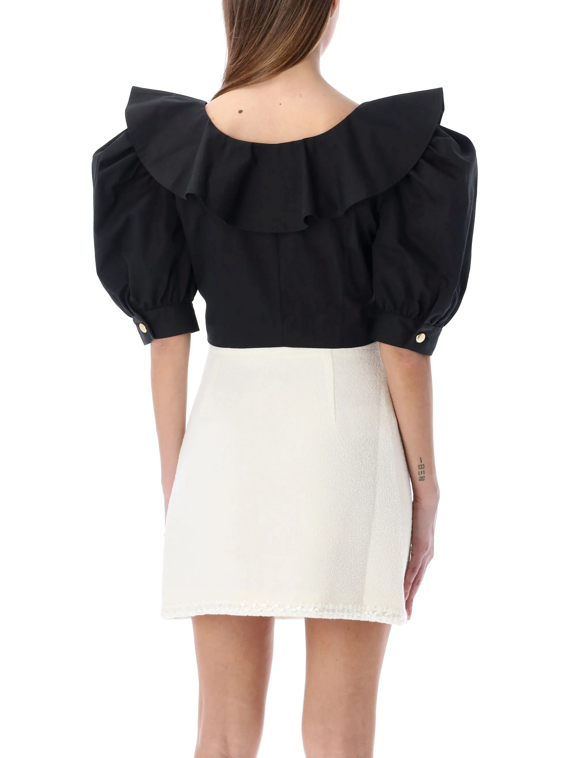 Alessandra Rich Balloon-Sleeve Cropped Top