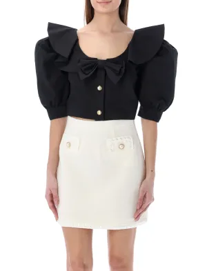 Alessandra Rich Balloon-Sleeve Cropped Top