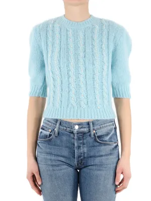 Alessandra Rich Pearl Embellished Knitted Crop Top