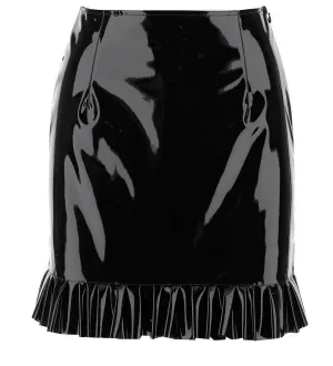 Alessandra Rich Ruffle Hem Leather Skirt