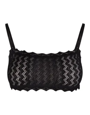 Alessandra Rich Zig-Zag Embroidered Knitted Crop Top