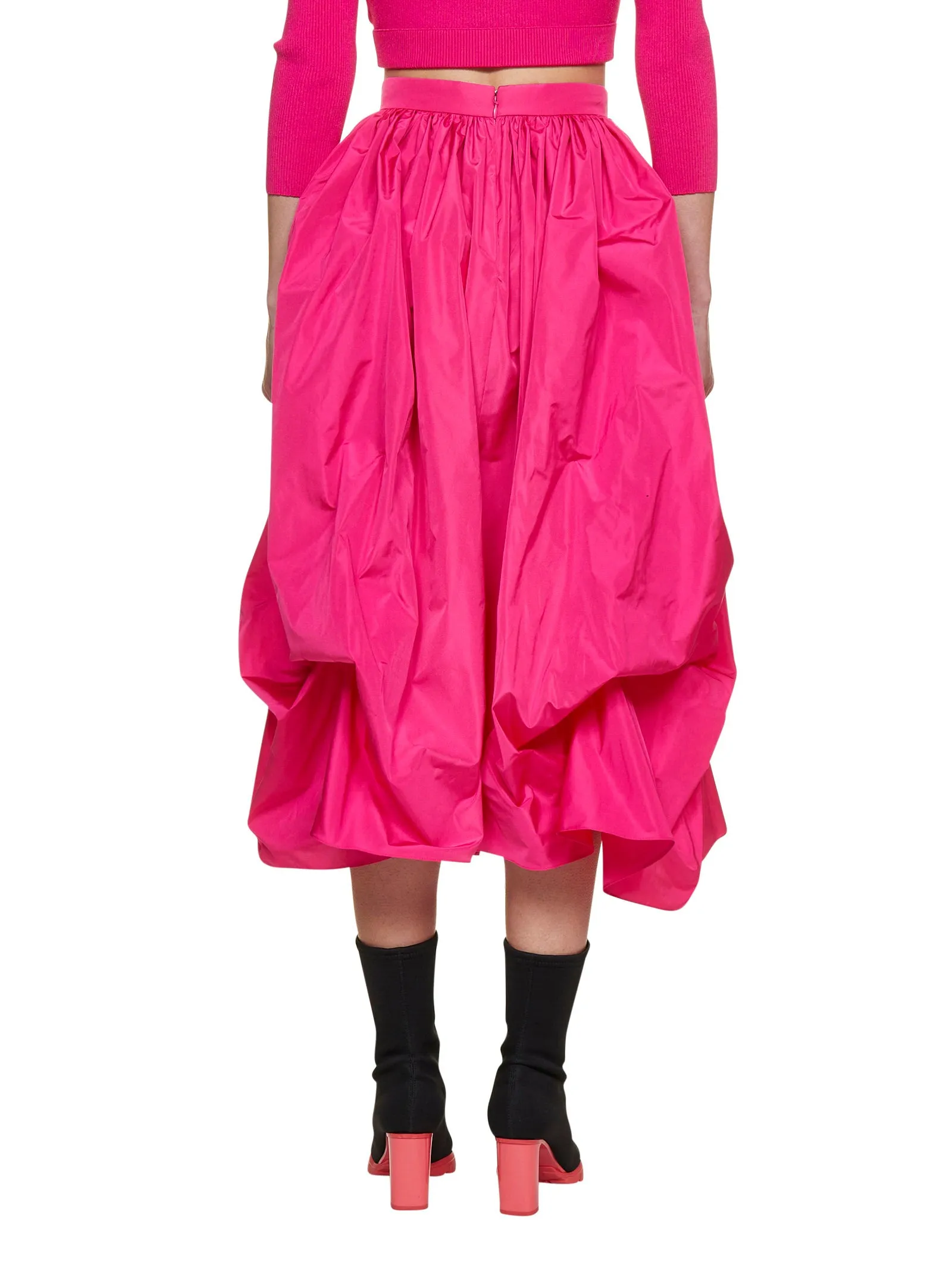 Alexander McQueen High Waist Gathered Midi Skirt