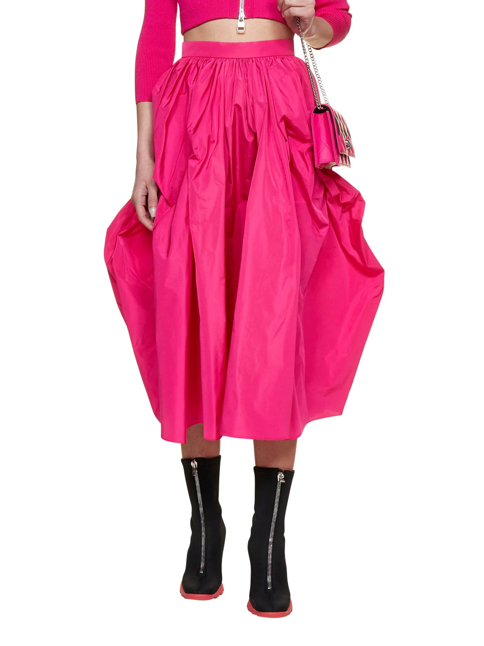 Alexander McQueen High Waist Gathered Midi Skirt