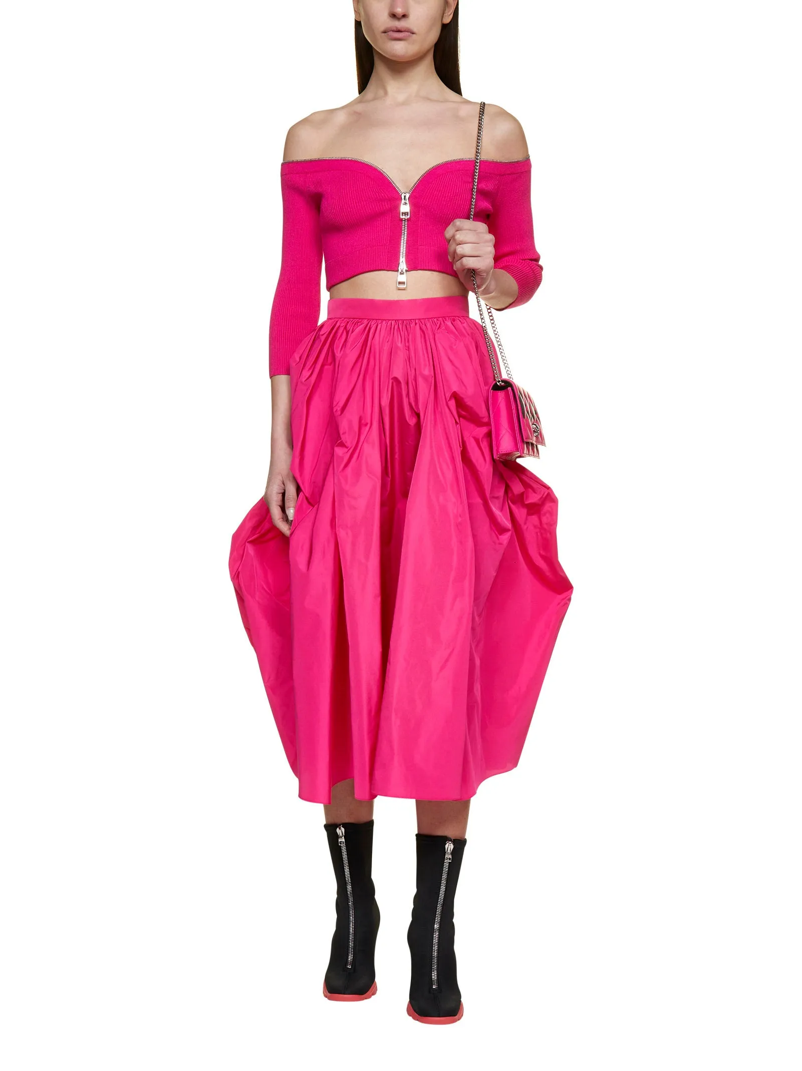 Alexander McQueen High Waist Gathered Midi Skirt