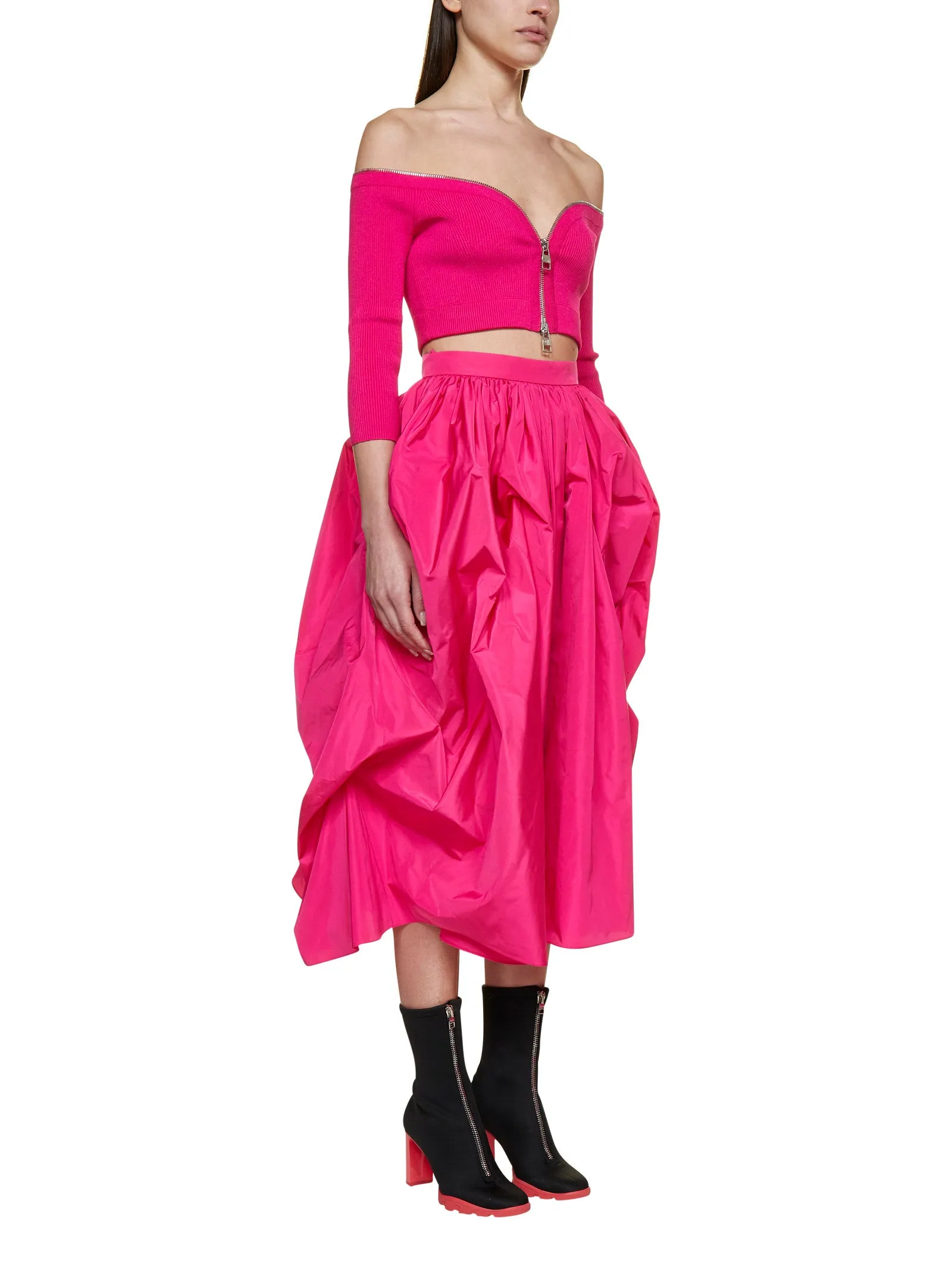 Alexander McQueen High Waist Gathered Midi Skirt