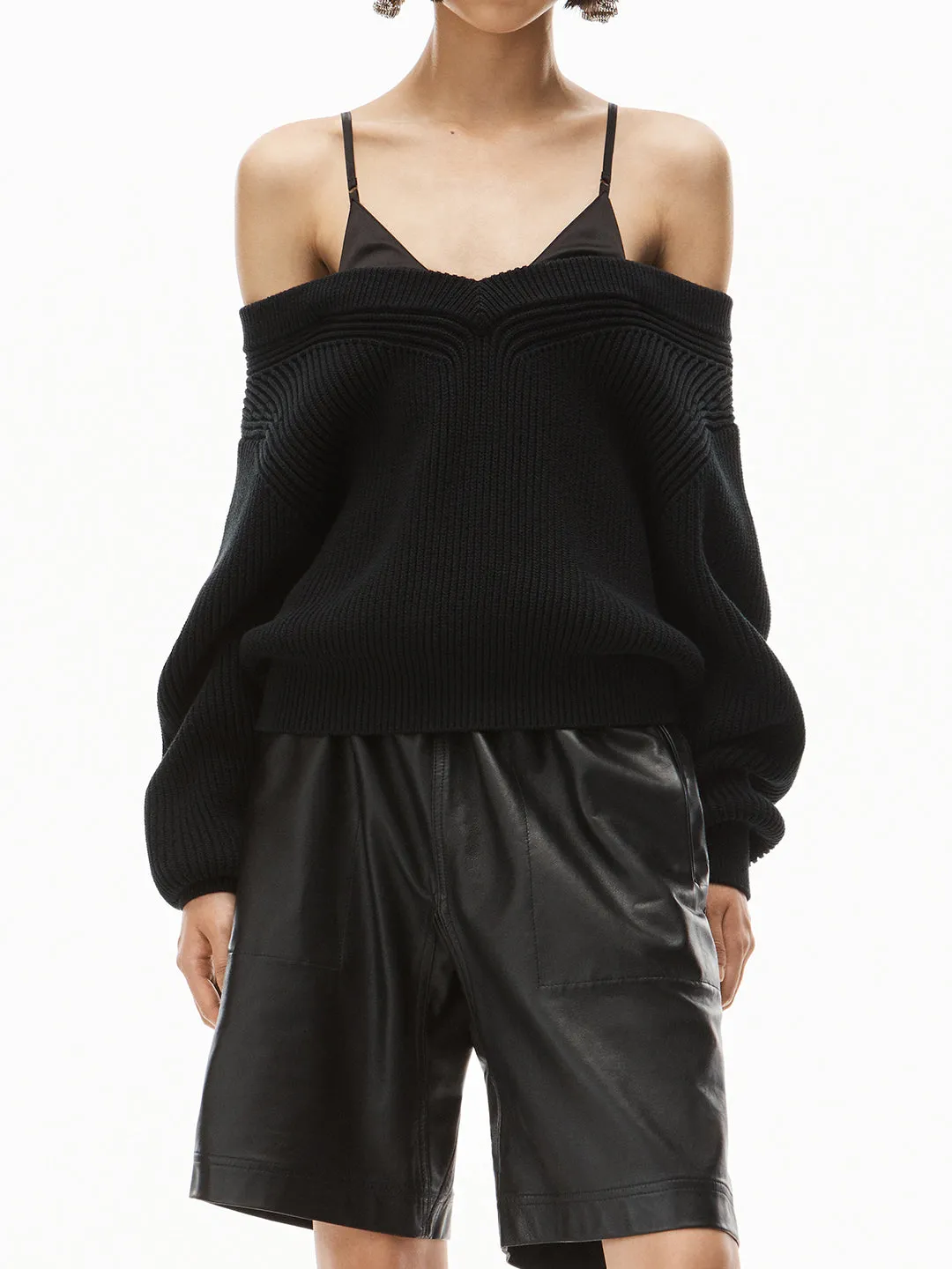 Alexander Wang Off-Shoulder Ribbed Knit Jumper
