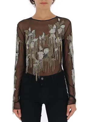 Amen Floral Embellished Tassel Detailed Top