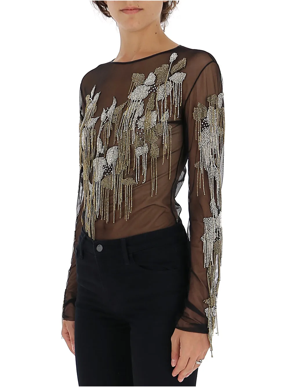 Amen Floral Embellished Tassel Detailed Top