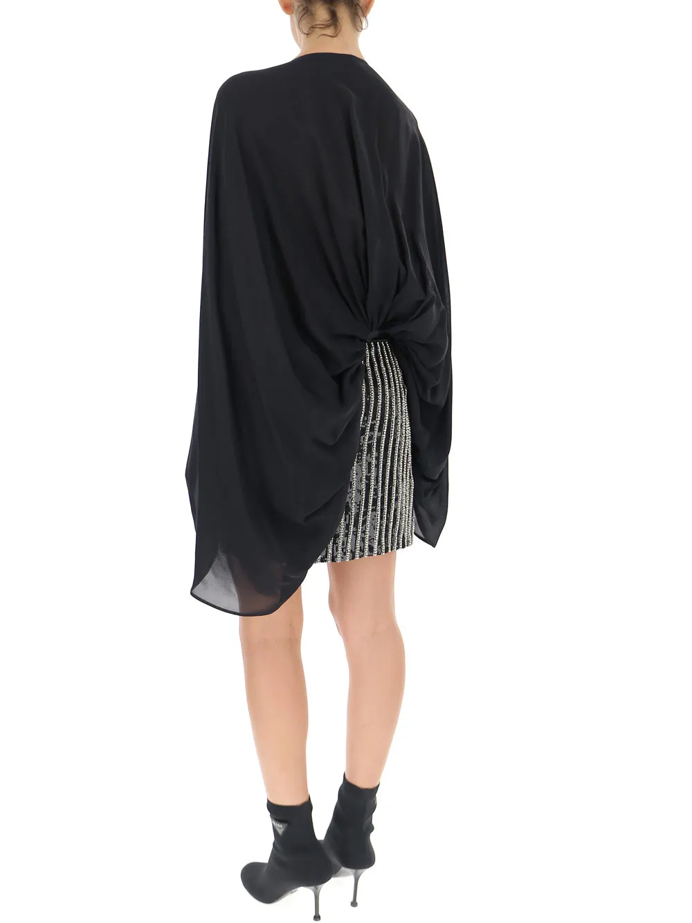 Amen Stud Embellished Ruched V-Neck Mini Dress