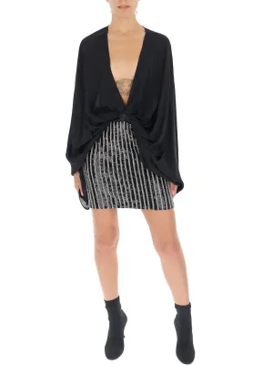 Amen Stud Embellished Ruched V-Neck Mini Dress