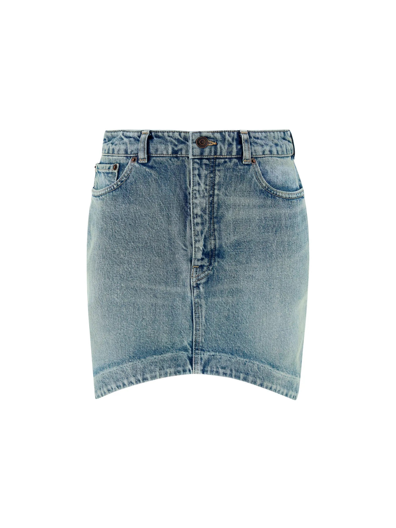 Balenciaga Curved-Hem Denim Mini Skirt
