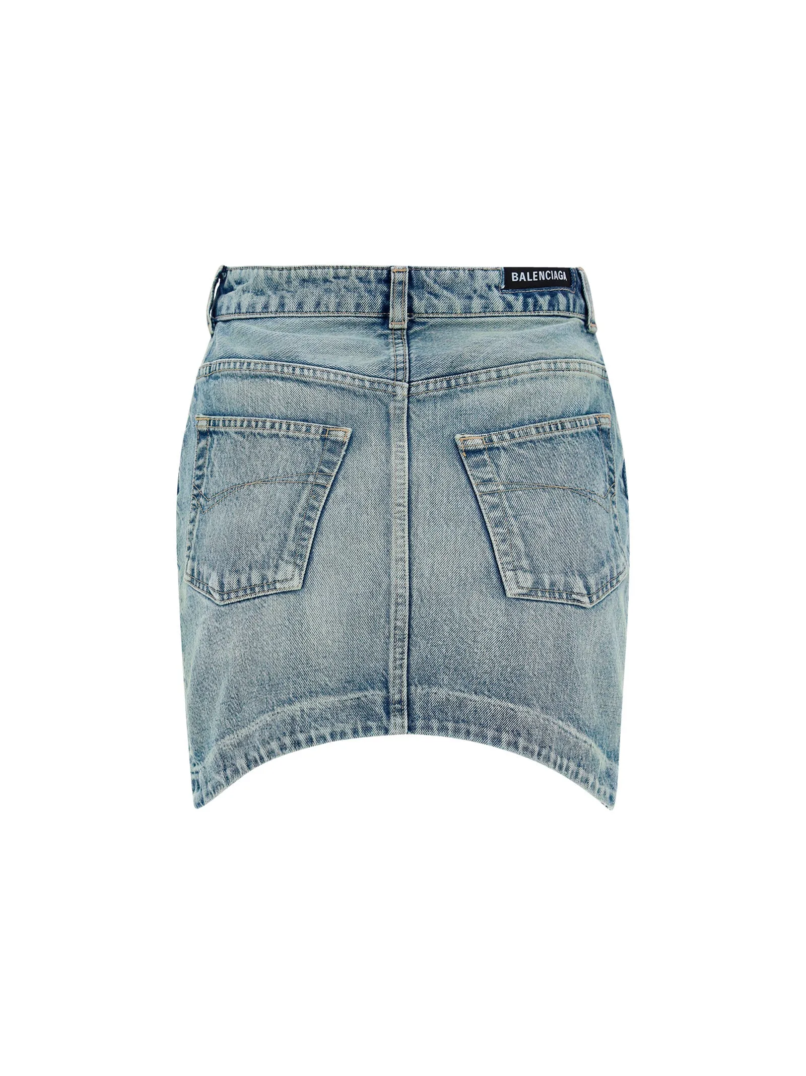 Balenciaga Curved-Hem Denim Mini Skirt