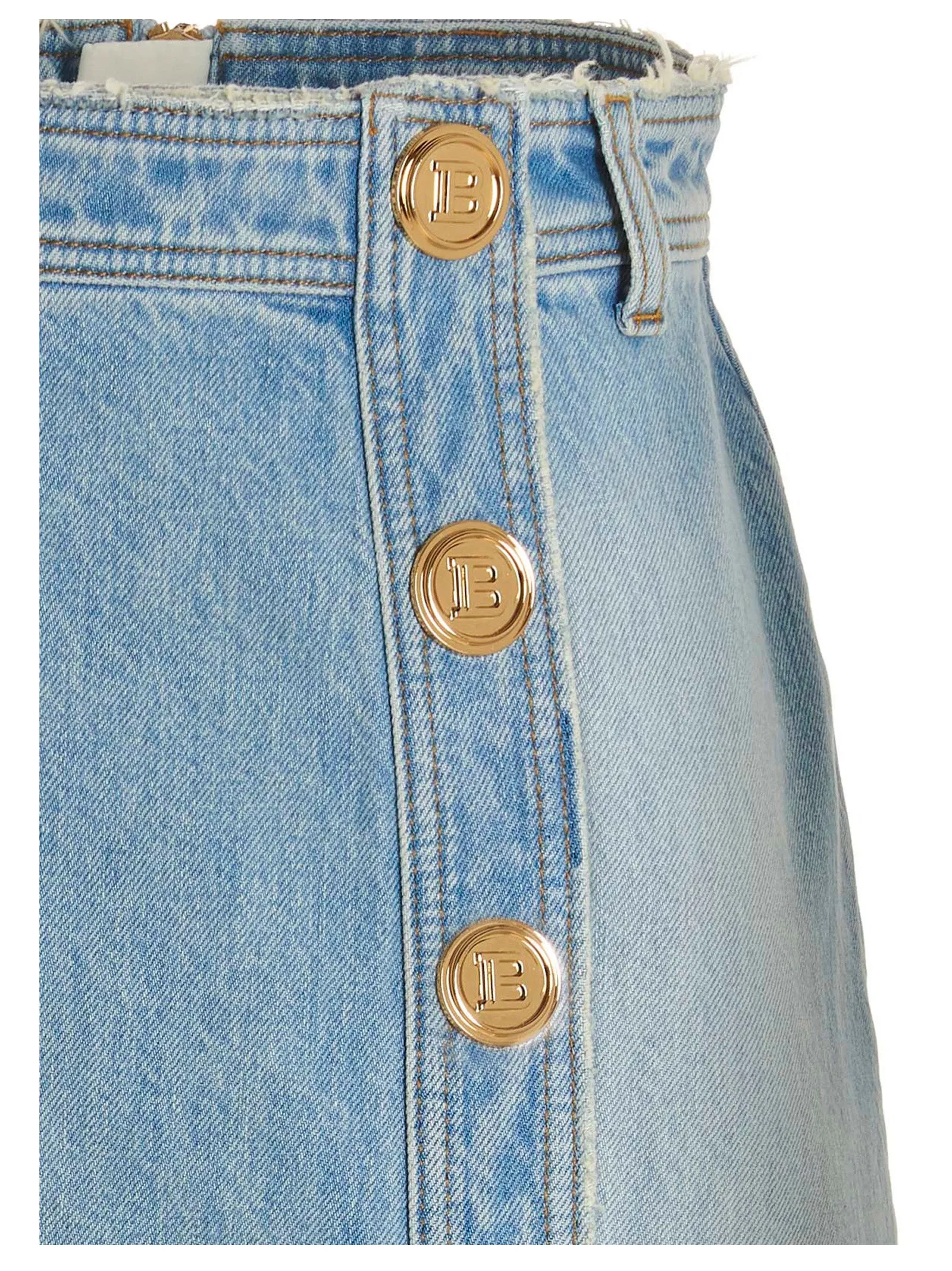 Balmain Button Detailed Asymmetric Denim Mini Skirt