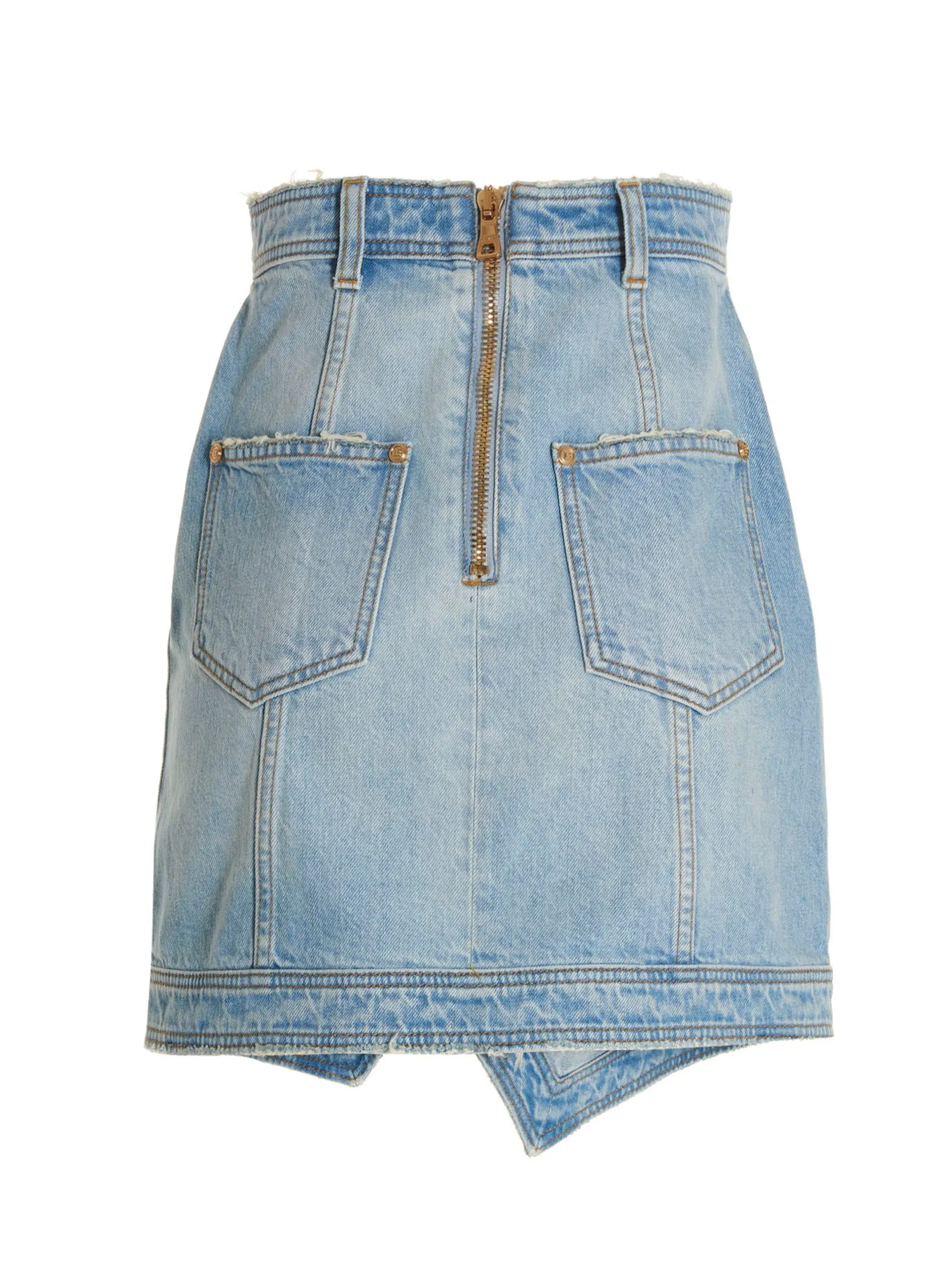 Balmain Button Detailed Asymmetric Denim Mini Skirt