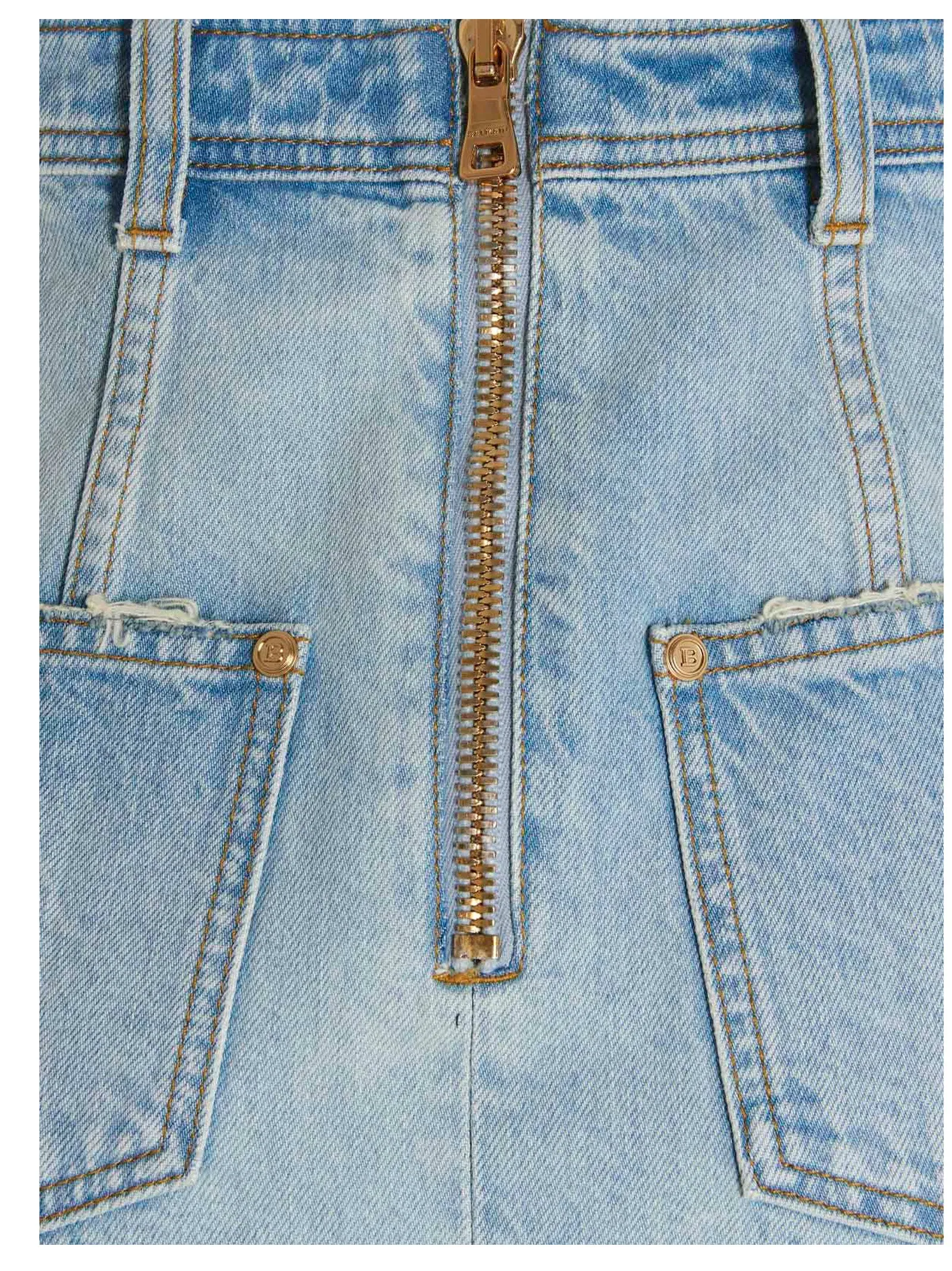 Balmain Button Detailed Asymmetric Denim Mini Skirt