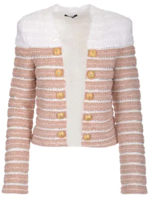 Balmain Button Embellished Stripe Tweed Jacket