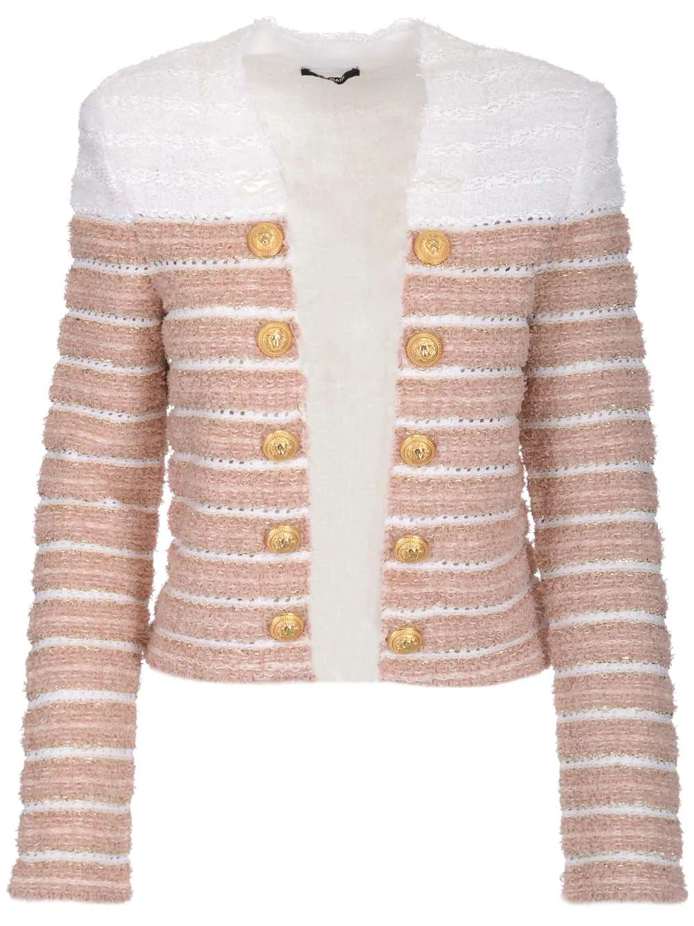 Balmain Button Embellished Stripe Tweed Jacket