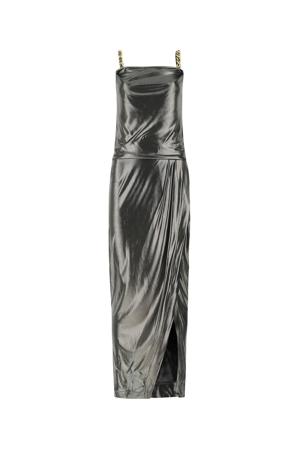 Balmain Chain-Link Trim Side Slit Maxi Dress