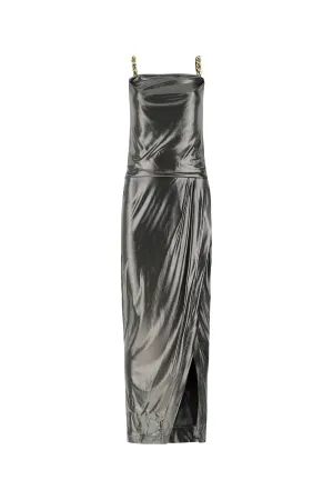 Balmain Chain-Link Trim Side Slit Maxi Dress