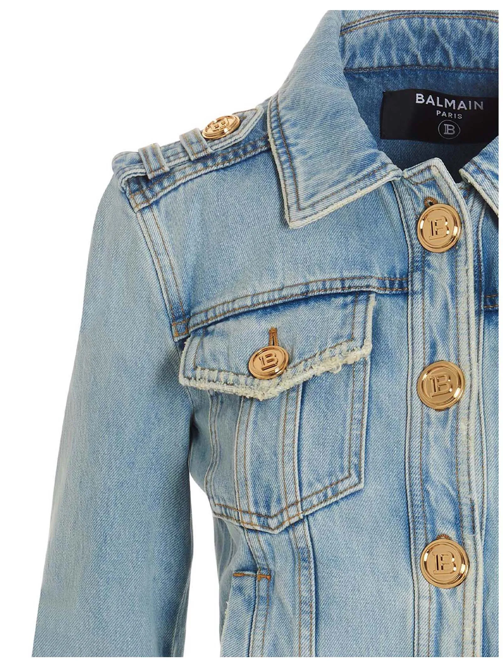 Balmain Distressed Buttoned Denim Jacket