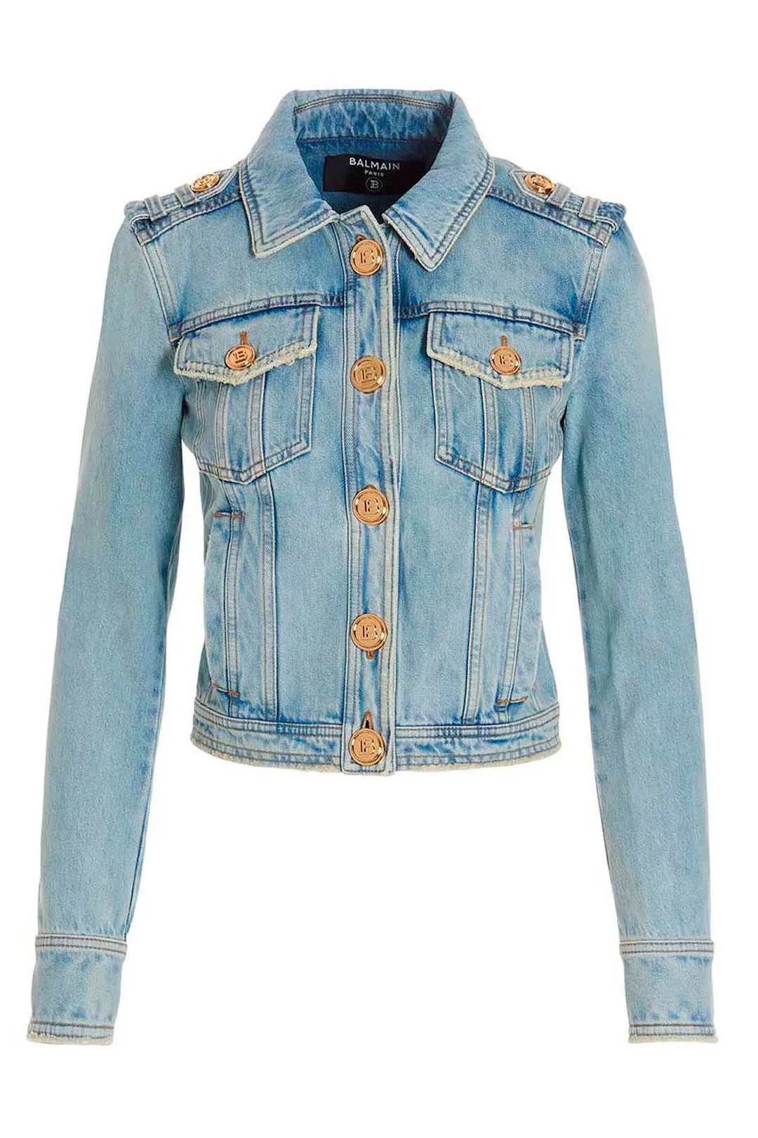 Balmain Distressed Buttoned Denim Jacket