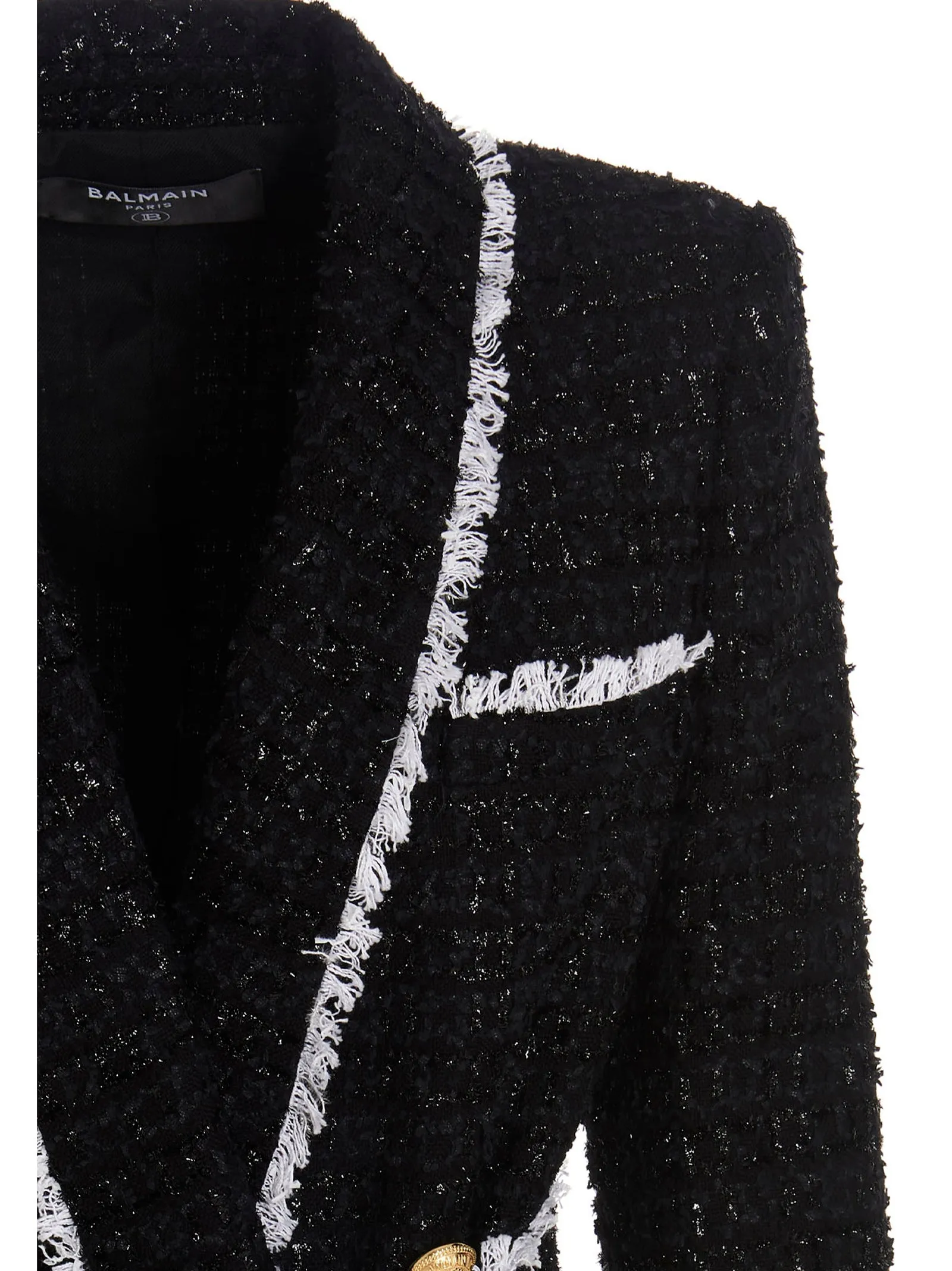 Balmain Frayed Tweed Belted Jacket