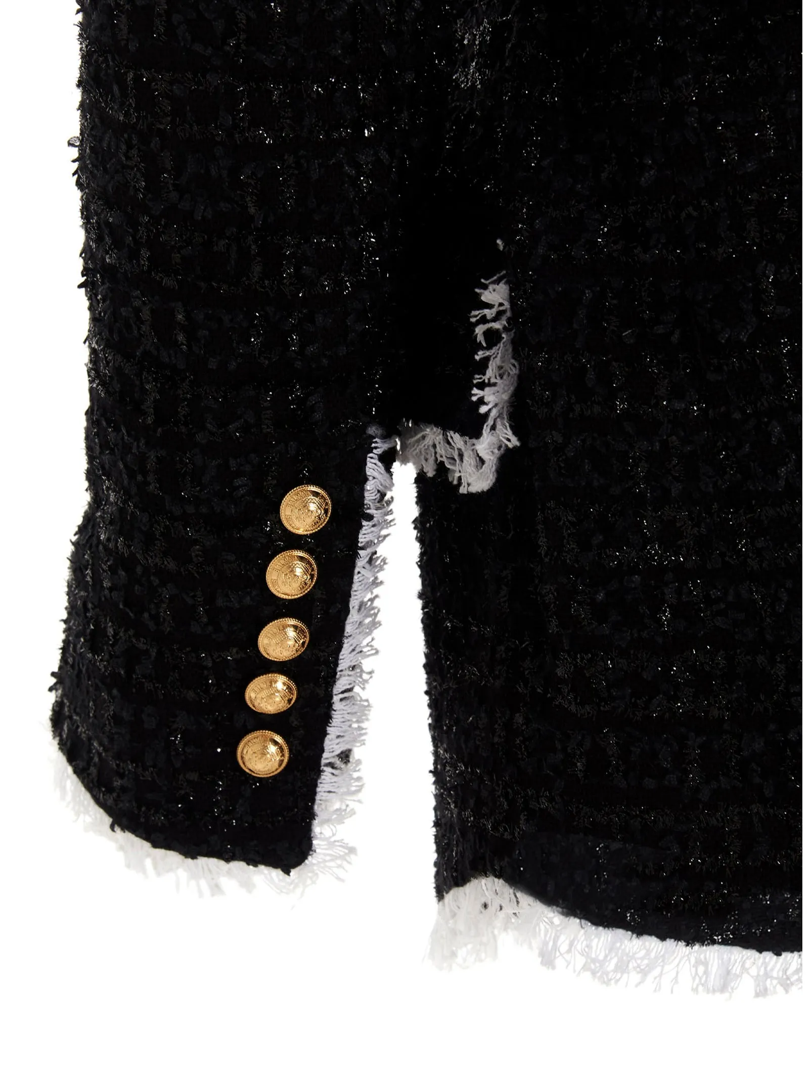 Balmain Frayed Tweed Belted Jacket