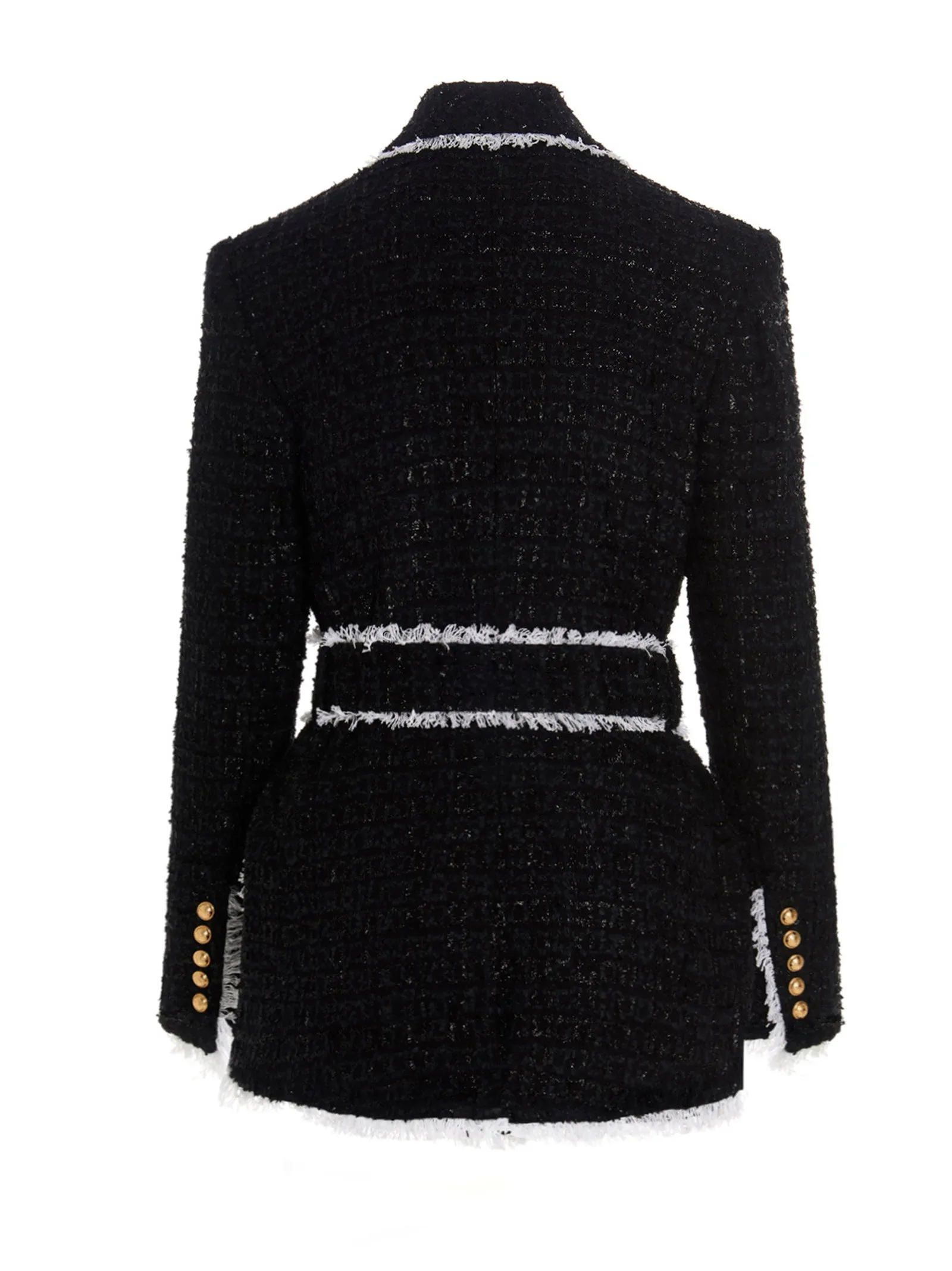 Balmain Frayed Tweed Belted Jacket