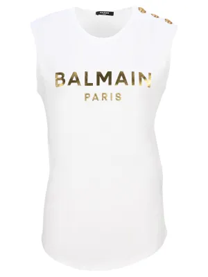 Balmain Metallic Logo Print Tank Top
