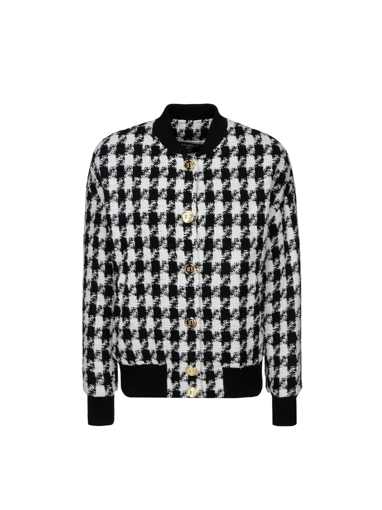 Balmain Mock Neck Houndstooth Tweed Bomber Jacket