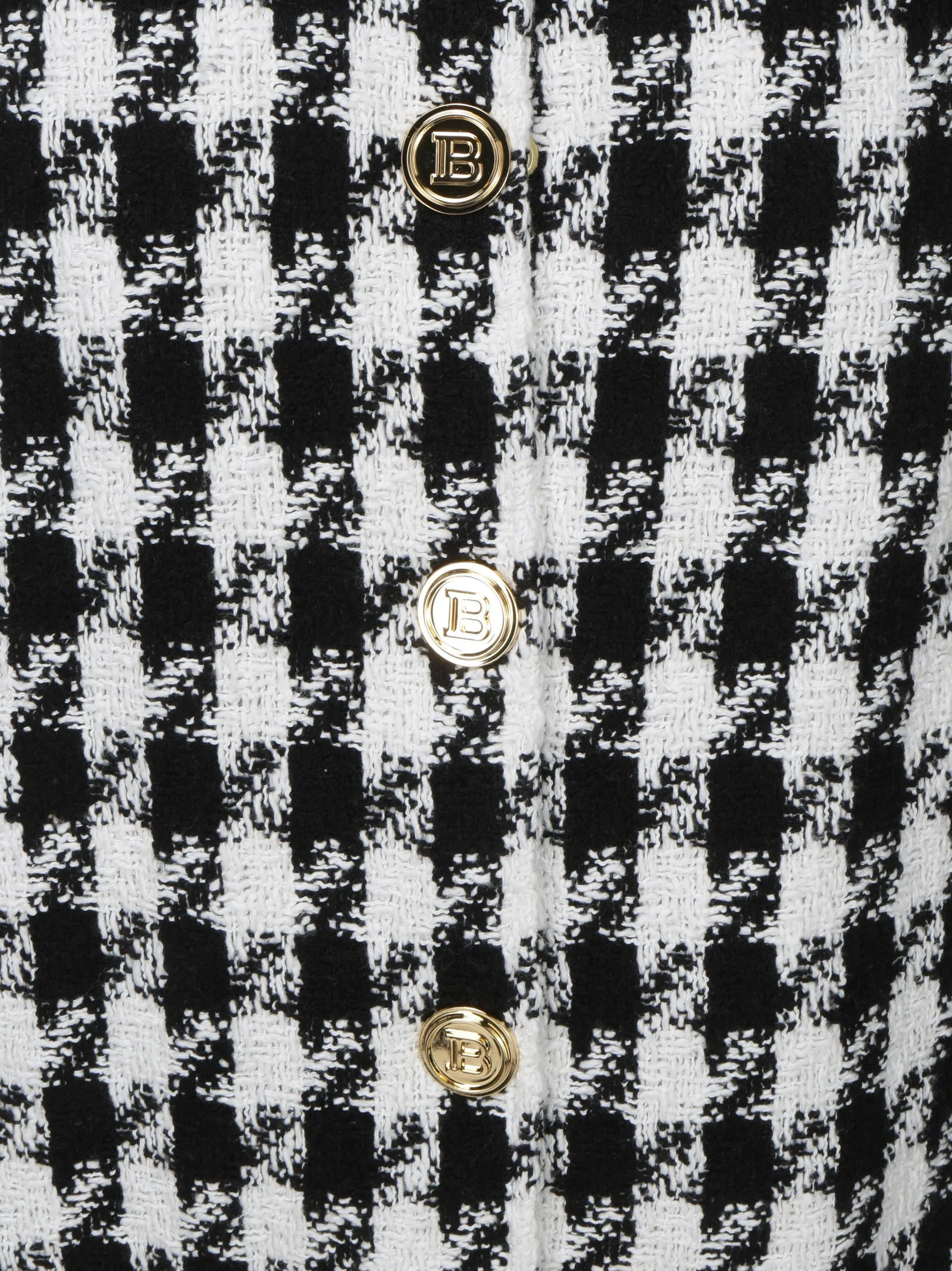 Balmain Mock Neck Houndstooth Tweed Bomber Jacket