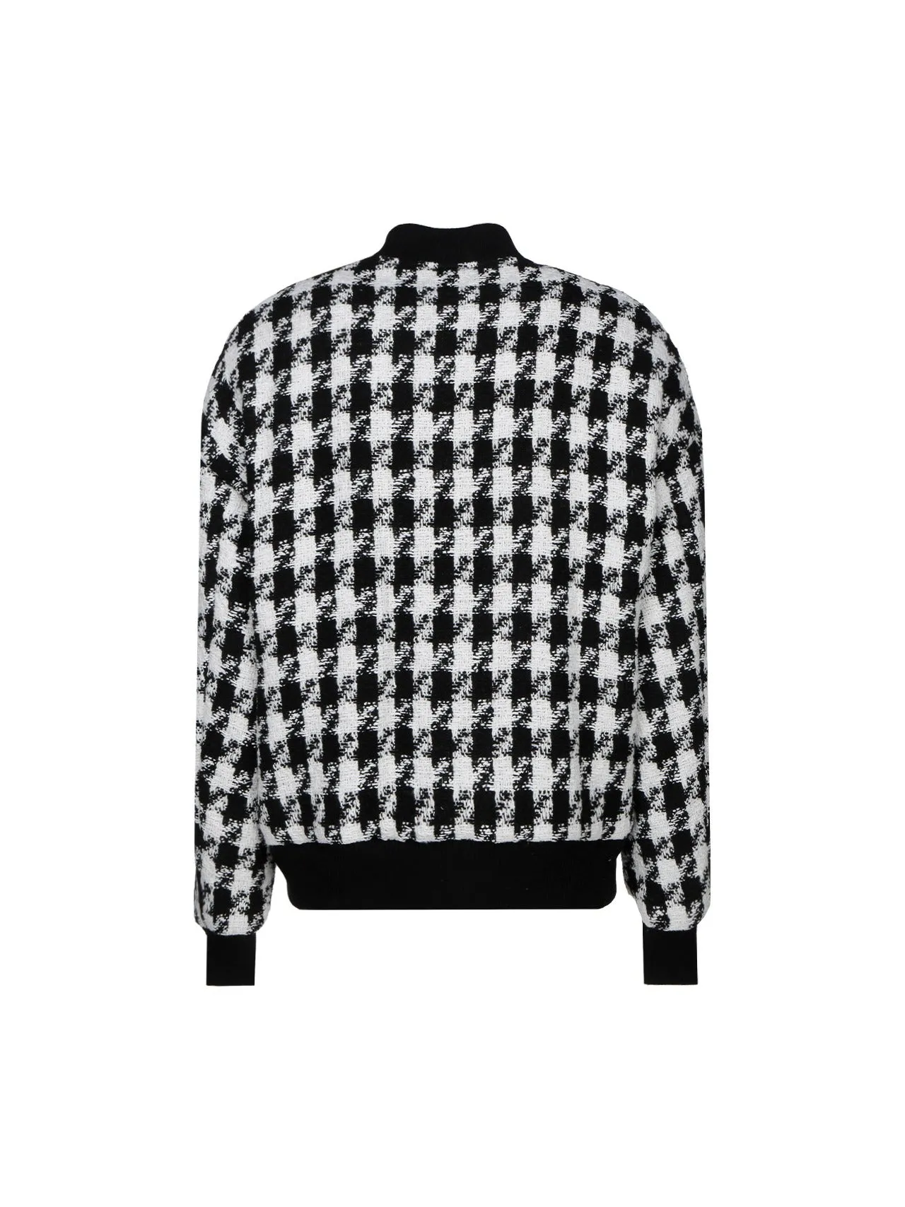 Balmain Mock Neck Houndstooth Tweed Bomber Jacket