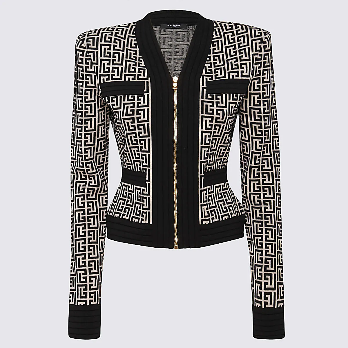 Balmain Monogram Pattern Knit Zipped Jacket