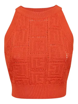 Balmain Monogram Perforated Sleeveless Cropped Top
