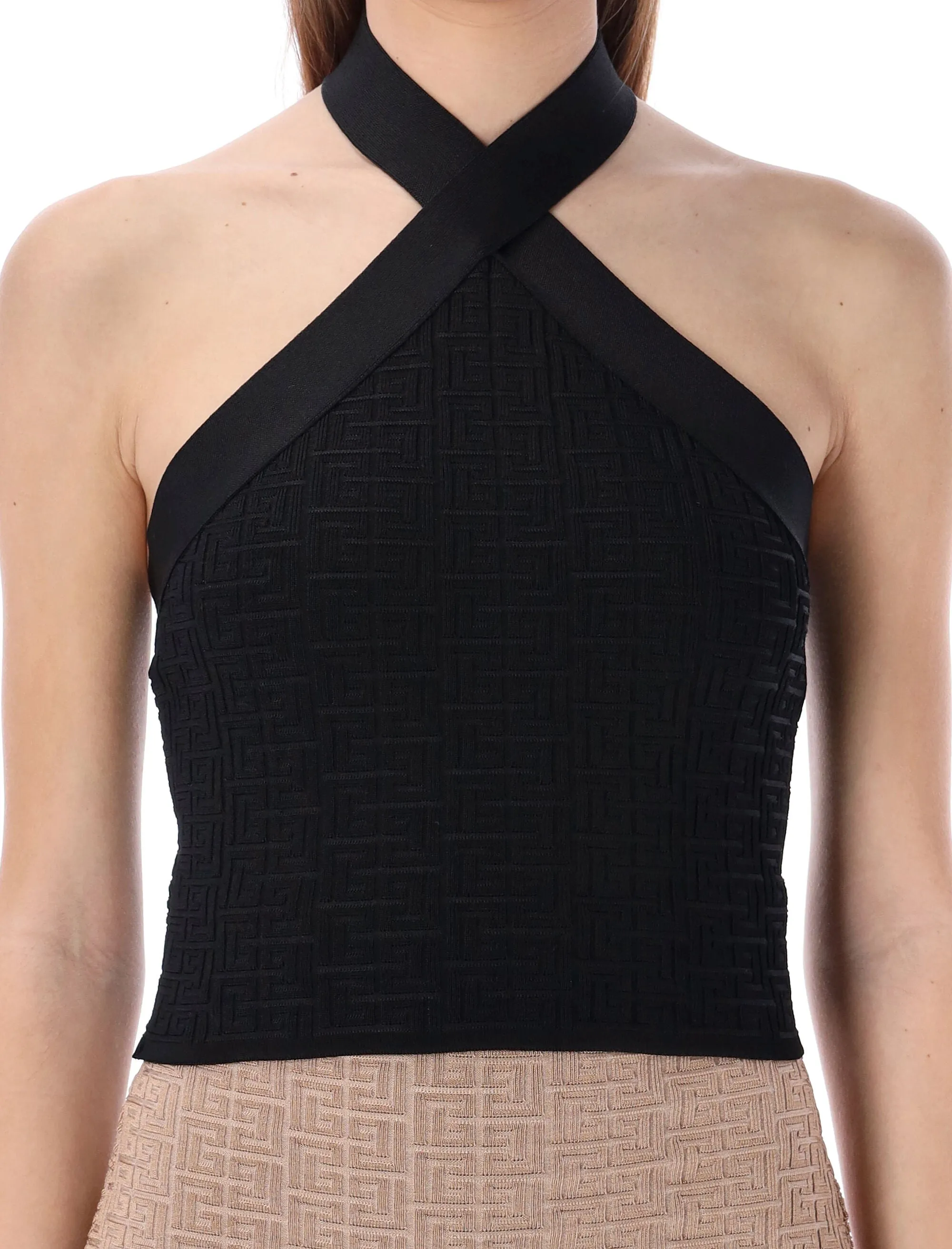 Balmain Monogram Sleeveless Cropped Top