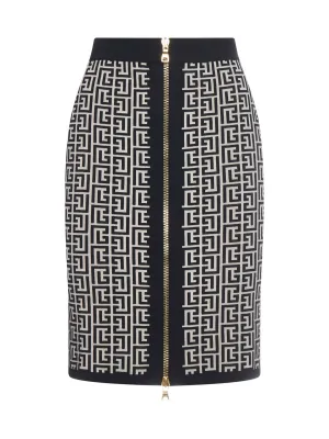 Balmain Monogram Zip-Up Mini Skirt