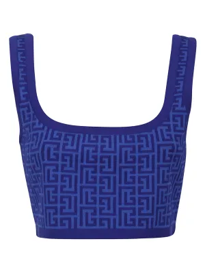Balmain Scoop Neck Monogram Jacquard Tank Top