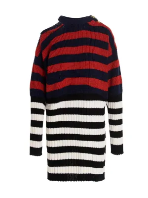 Balmain Striped Ribbed Asymmetric Mini Dress