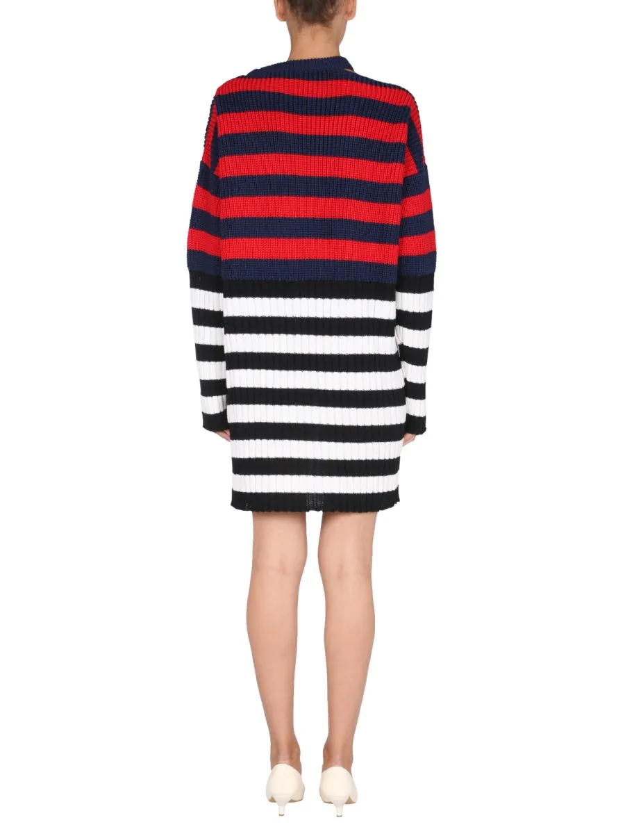 Balmain Striped Ribbed Asymmetric Mini Dress