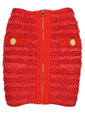 Balmain Zipped Tweed Mini Skirt