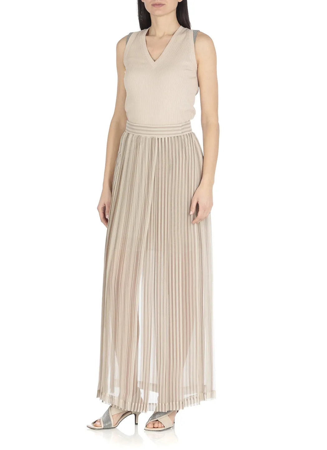 Brunello Cucinelli High Waist Pleated Maxi Skirt