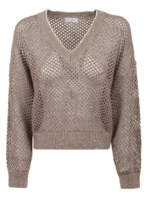 Brunello Cucinelli Long-Sleeved Open Knit Jumper