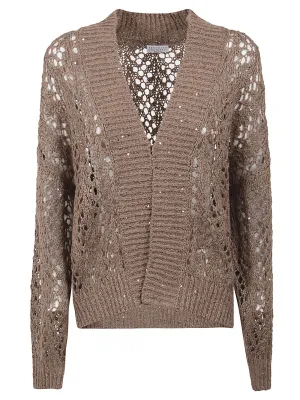 Brunello Cucinelli V-Neck Open Knit Cardigan
